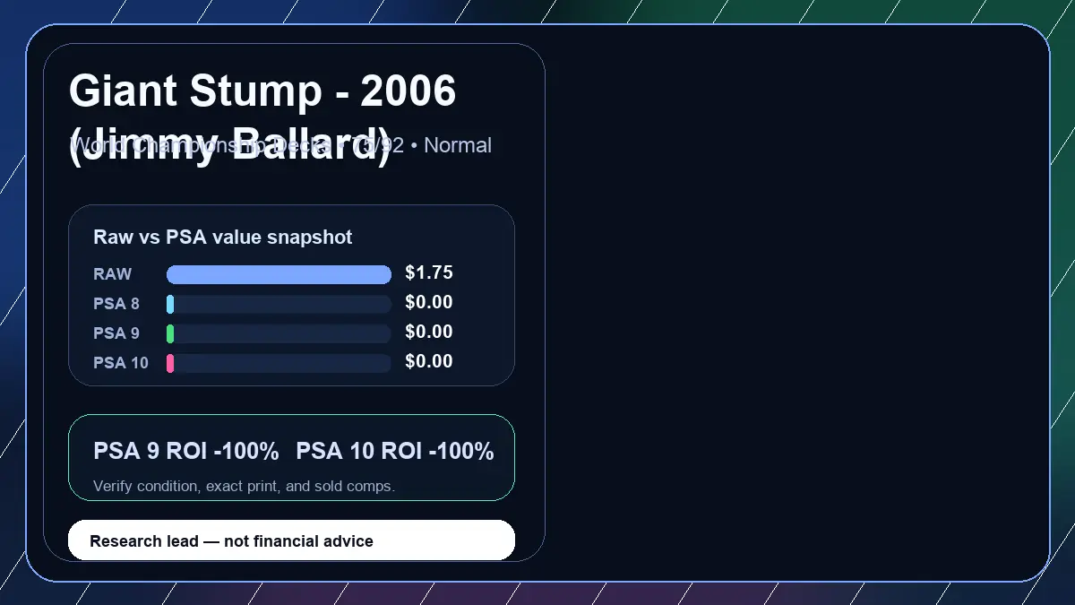 Price chart for Giant Stump - 2006 (Jimmy Ballard) showing raw, all-in, PSA 6, PSA 7, PSA 8, PSA 9, and PSA 10 values