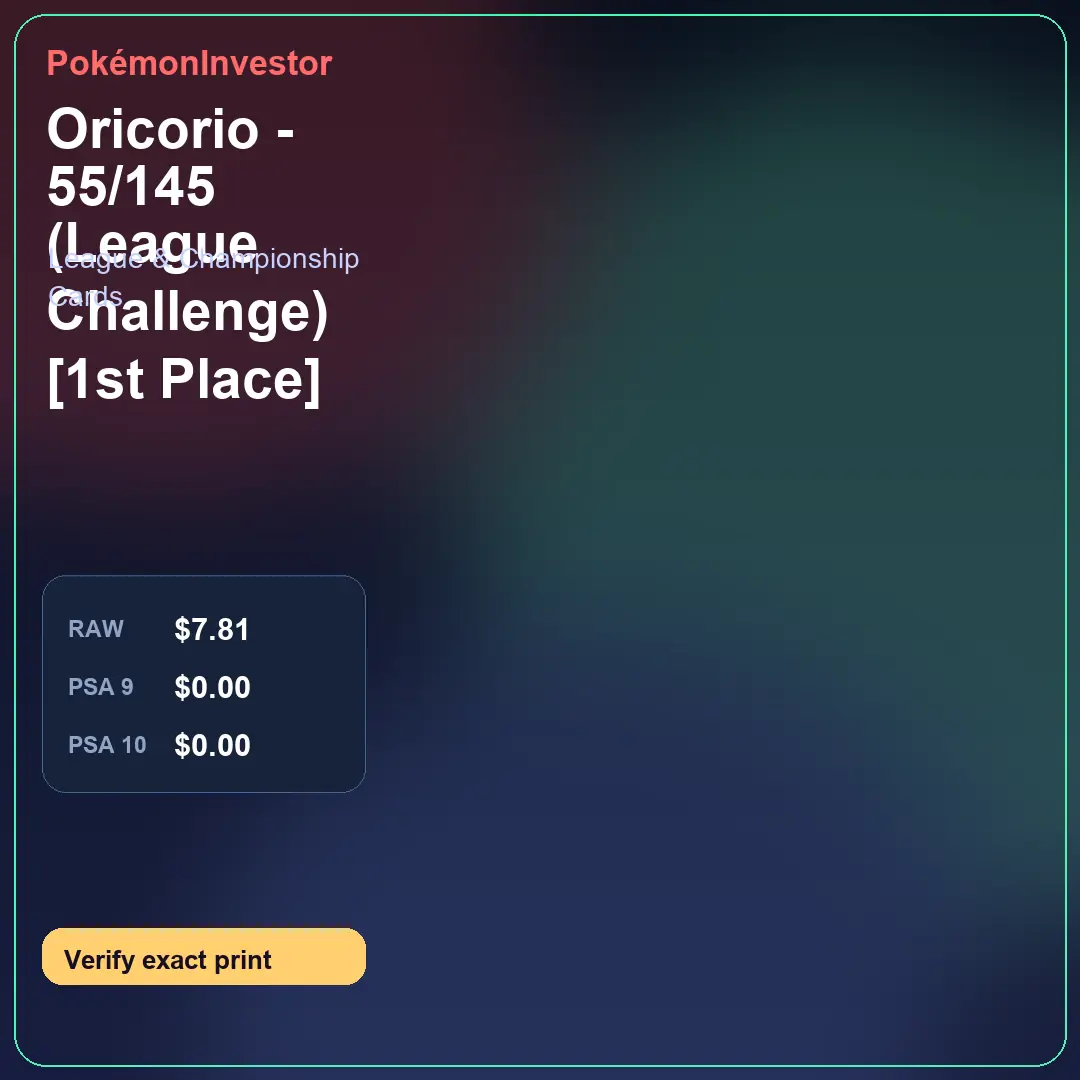 Card research image for Oricorio - 55/145 (League Challenge) [1st Place]
