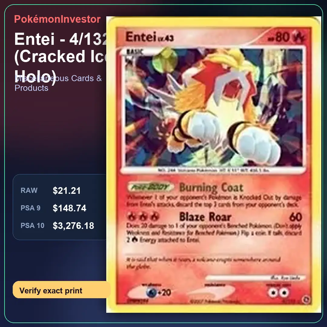 Card research image for Entei - 4/132 (Cracked Ice Holo)