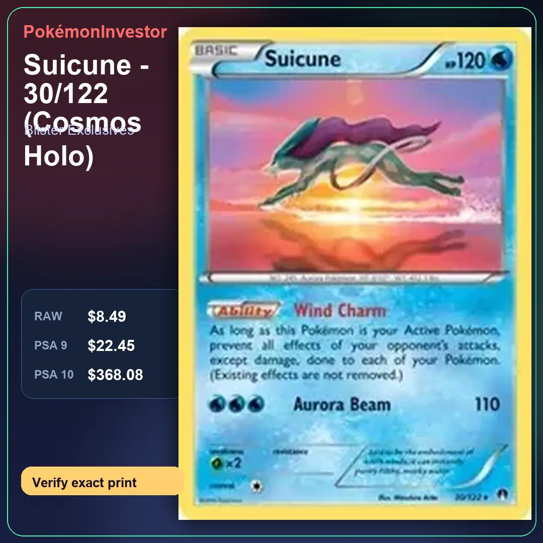 Card research image for Suicune - 30/122 (Cosmos Holo)