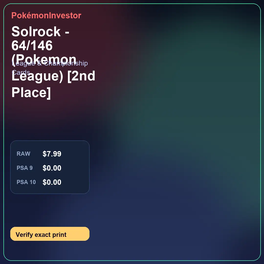 Card research image for Solrock - 64/146 (Pokemon League) [2nd Place]