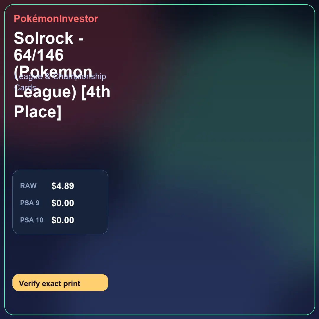 Card research image for Solrock - 64/146 (Pokemon League) [4th Place]