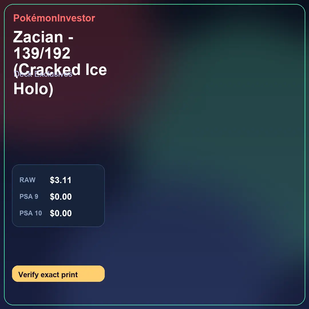 Card research image for Zacian - 139/192 (Cracked Ice Holo)