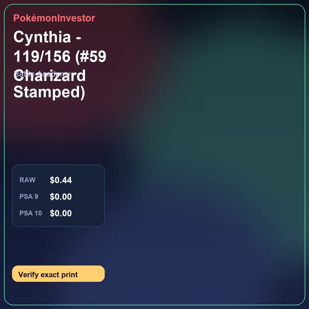 Card research image for Cynthia - 119/156 (#59 Charizard Stamped)