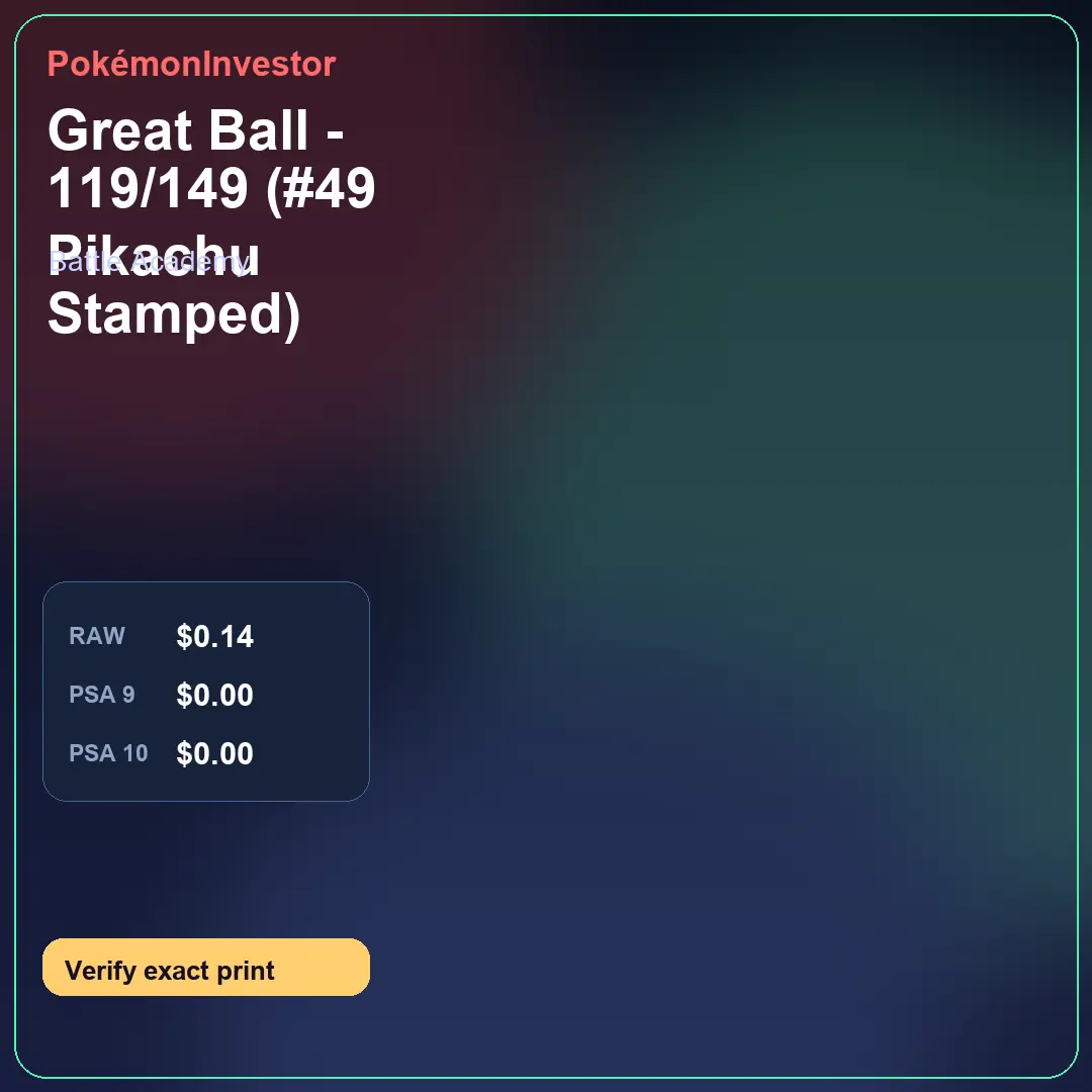 Card research image for Great Ball - 119/149 (#49 Pikachu Stamped)