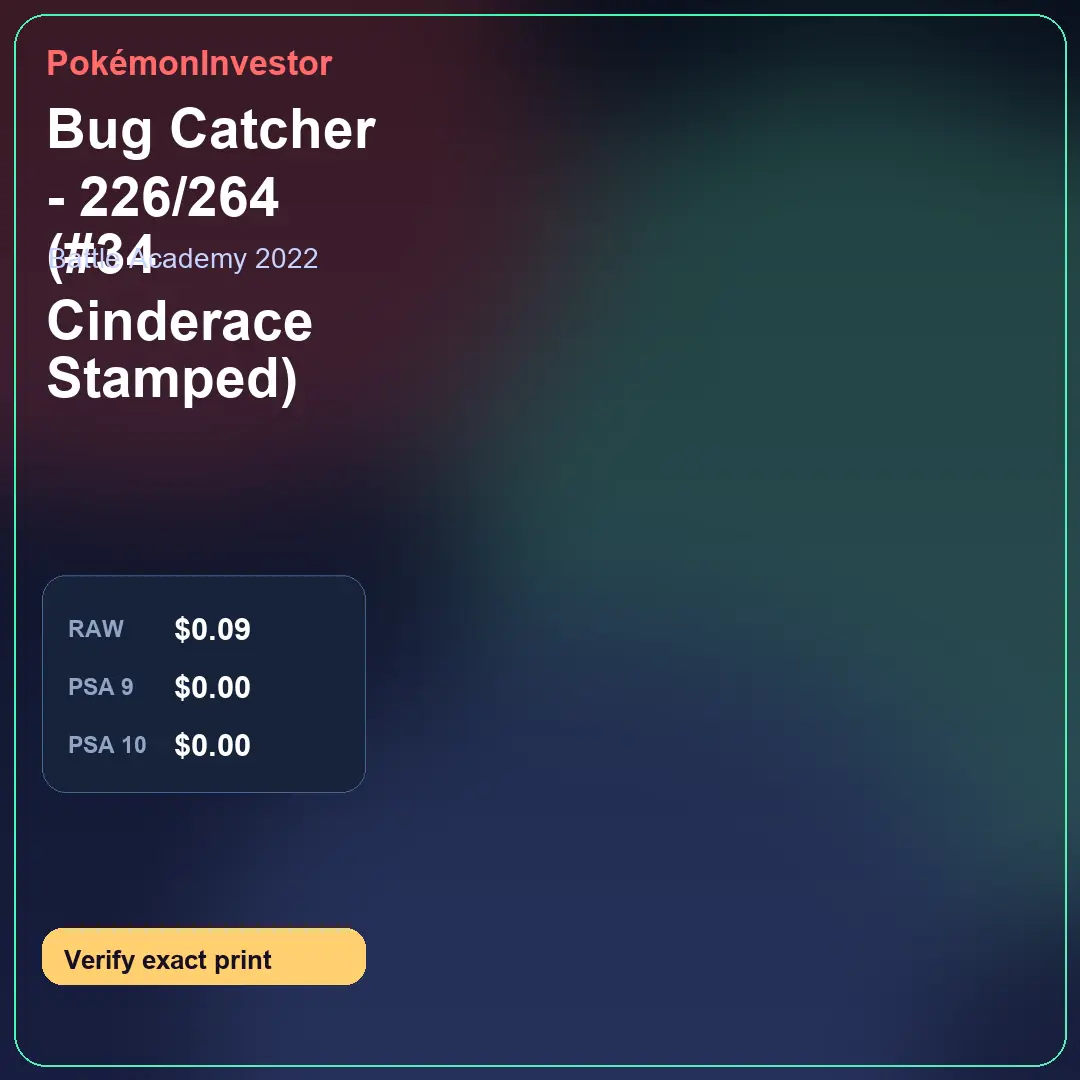 Card research image for Bug Catcher - 226/264 (#34 Cinderace Stamped)
