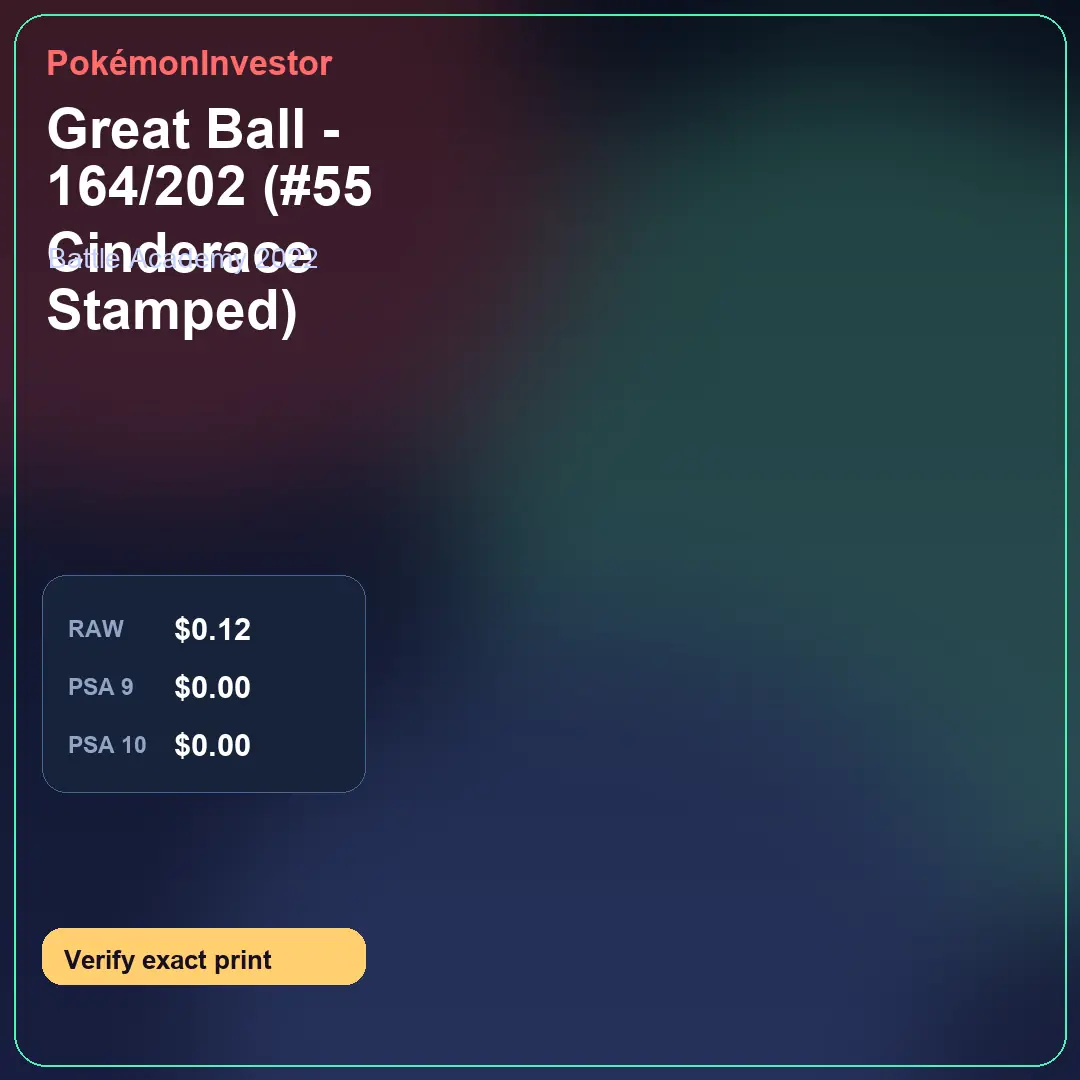 Card research image for Great Ball - 164/202 (#55 Cinderace Stamped)