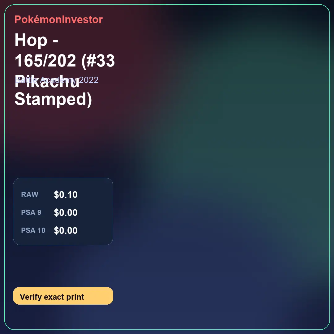 Card research image for Hop - 165/202 (#33 Pikachu Stamped)