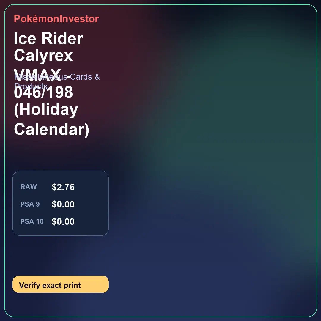 Card research image for Ice Rider Calyrex VMAX - 046/198 (Holiday Calendar)
