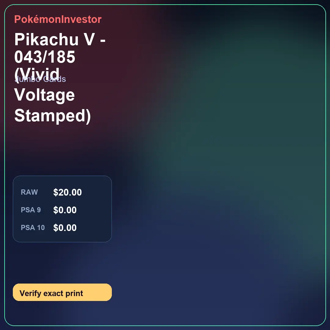 Card research image for Pikachu V - 043/185 (Vivid Voltage Stamped)