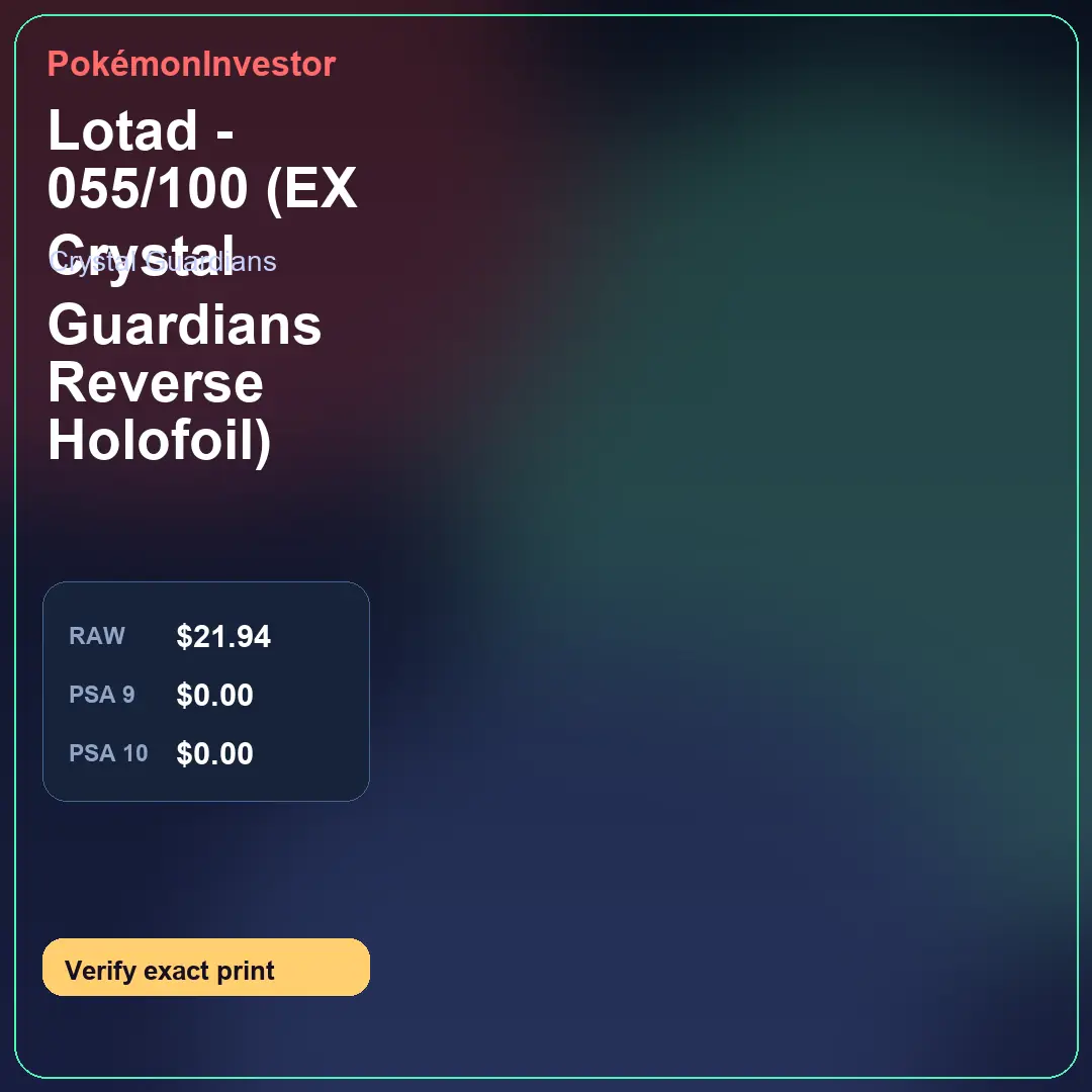 Card research image for Lotad - 055/100 (EX Crystal Guardians Reverse Holofoil)