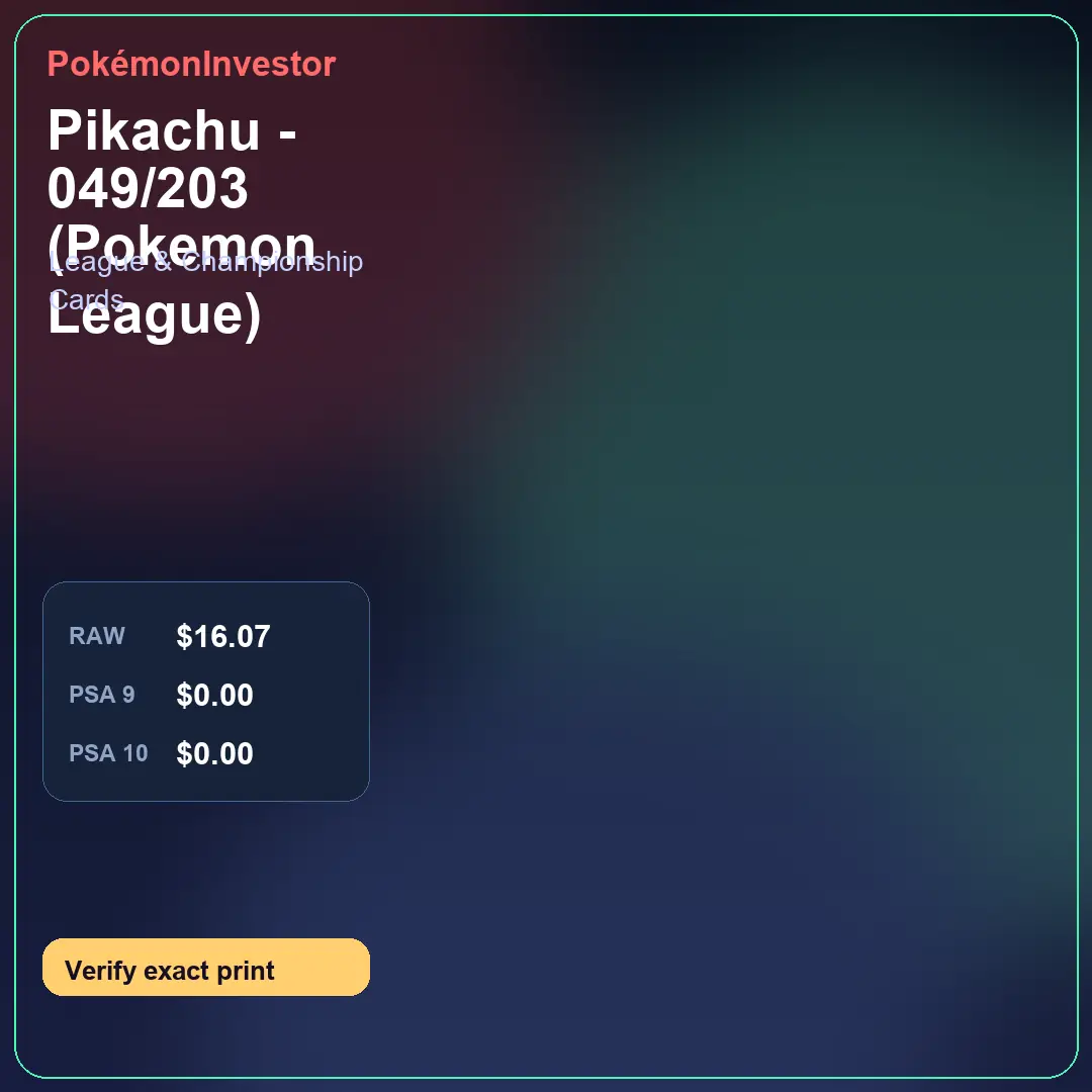 Card research image for Pikachu - 049/203 (Pokemon League)