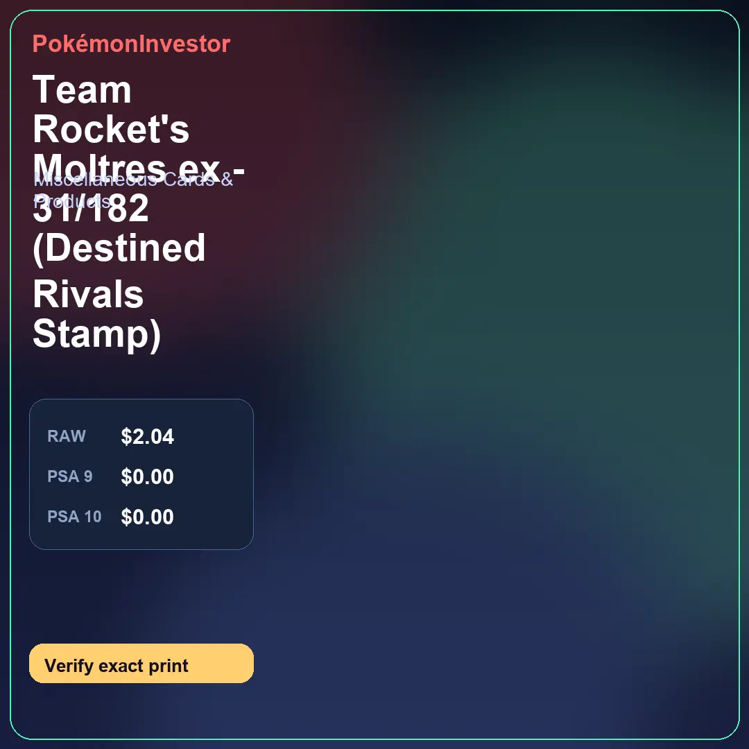 Card research image for Team Rocket's Moltres ex - 31/182 (Destined Rivals Stamp)