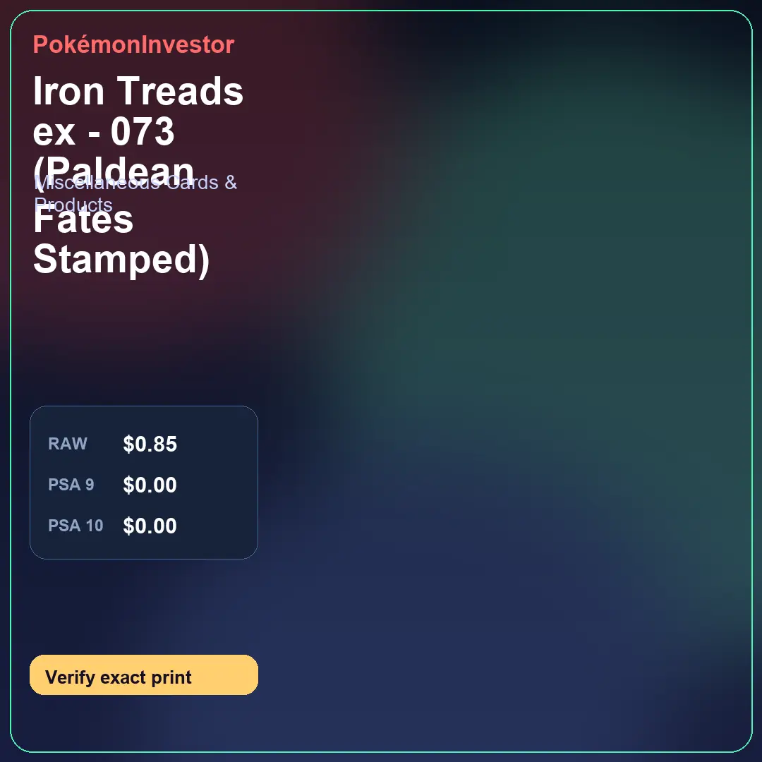 Card research image for Iron Treads ex - 073 (Paldean Fates Stamped)