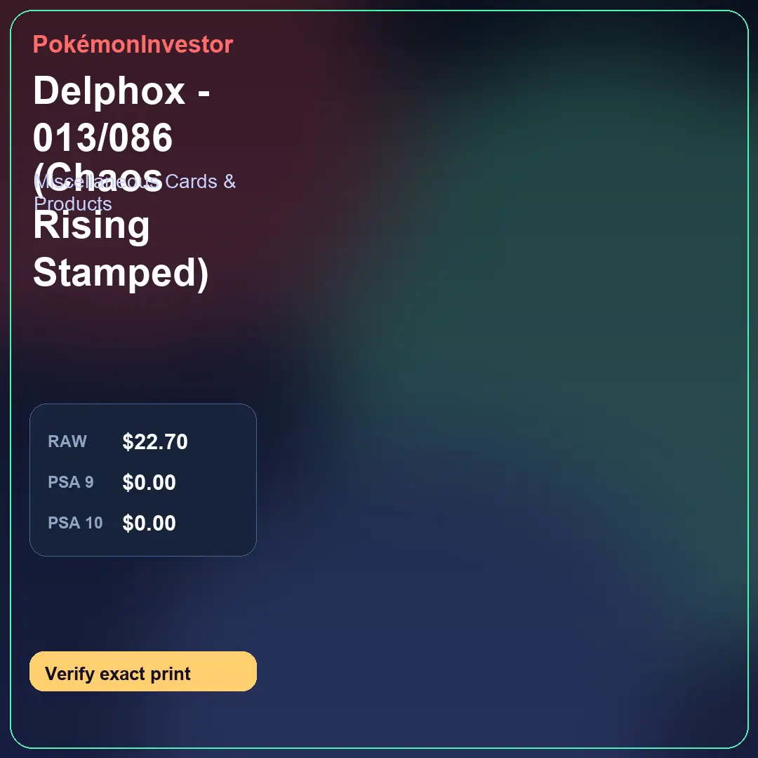 Card research image for Delphox - 013/086 (Chaos Rising Stamped)