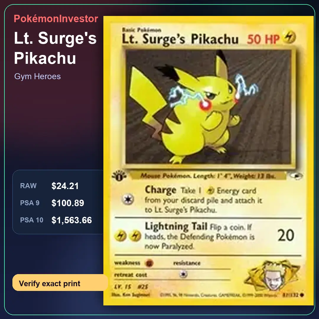 Card research image for Lt. Surge's Pikachu