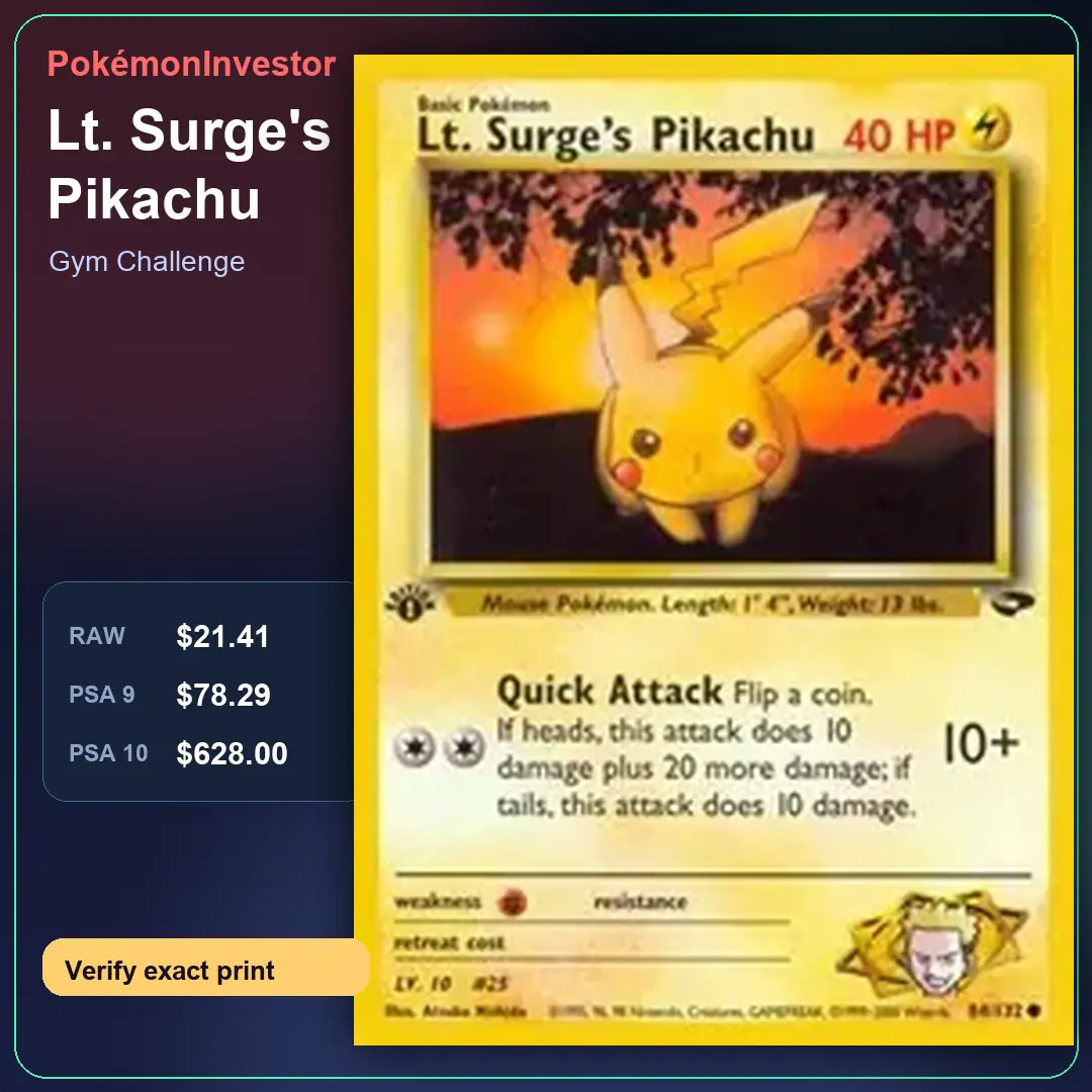 Card research image for Lt. Surge's Pikachu