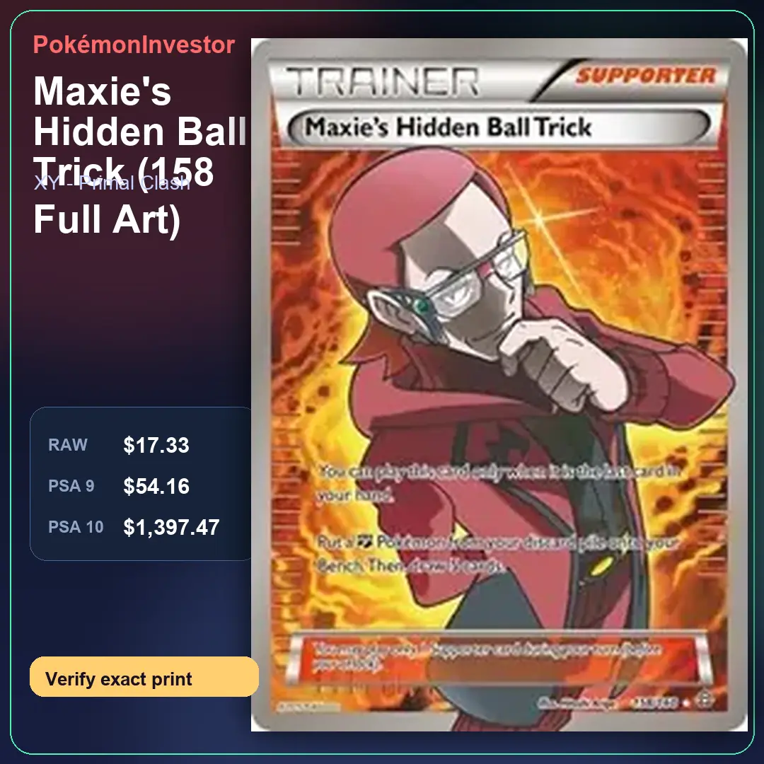 Card research image for Maxie's Hidden Ball Trick (158 Full Art)